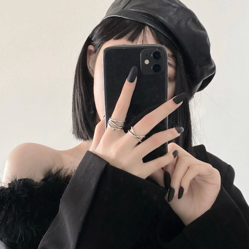 We Flower Bộ 2 Nhẫn Hở Đeo Đốt Ngón Tay Màu Bạc Phong Cách Retro Tối Giản Thời Trang Unisex