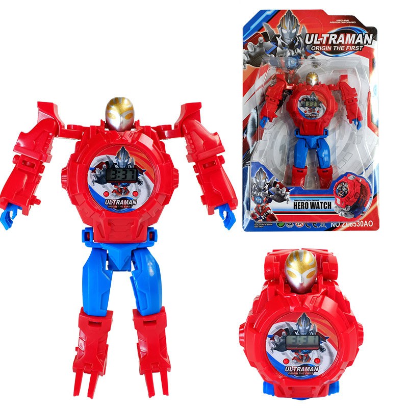 Đồng hồ biến hình robot, lắp ráp xe siêu anh hùng cho các bé: siêu nhân nhện, người sắt.