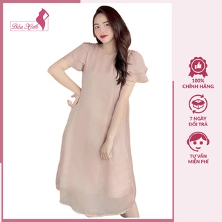 Váy bầu công sở - đầm bầu voan 2 lớp trơn tay bèo cộc freesize tới 70kg BN37