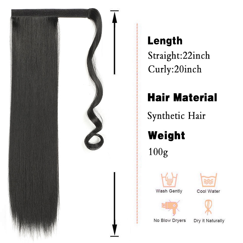 Tóc Giả Đuôi Ngựa Thẳng Dài 22 Inch Có Kẹp Tiện Lợi Dành Cho Nữ