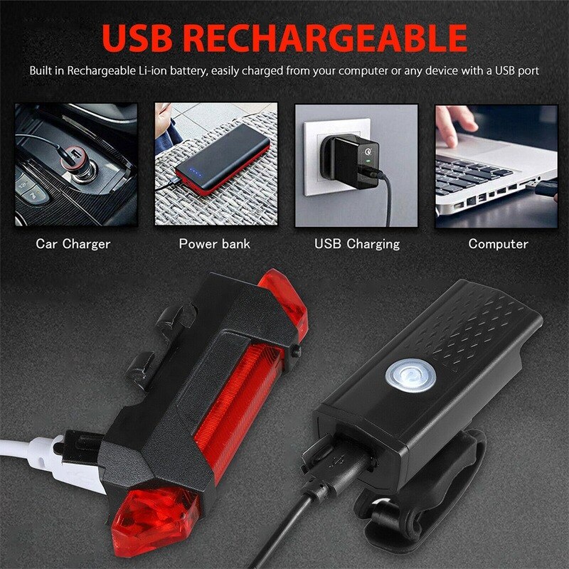 Bộ Đèn Pha LED Sạc USB Gắn Phía Trước Và Sau Lưng Dành Cho Xe Đạp MTB