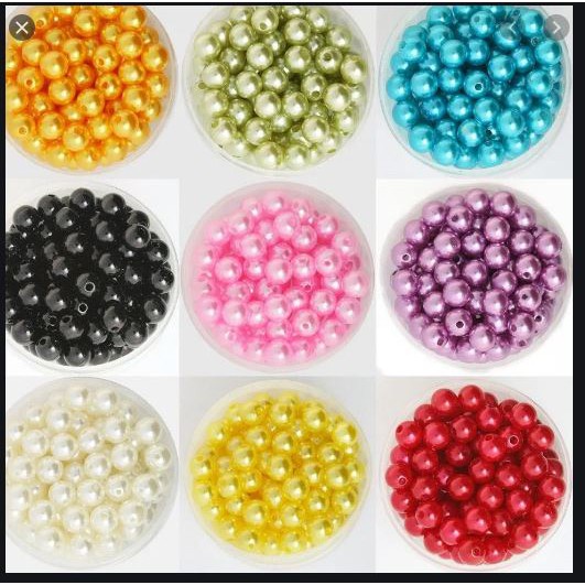 10-25 -50gam hạt châu có lỗ 10mm, hạt cườm,hạt bẹt, ngọc trai nhựa đỏ đô, xanh dương, xanh bích