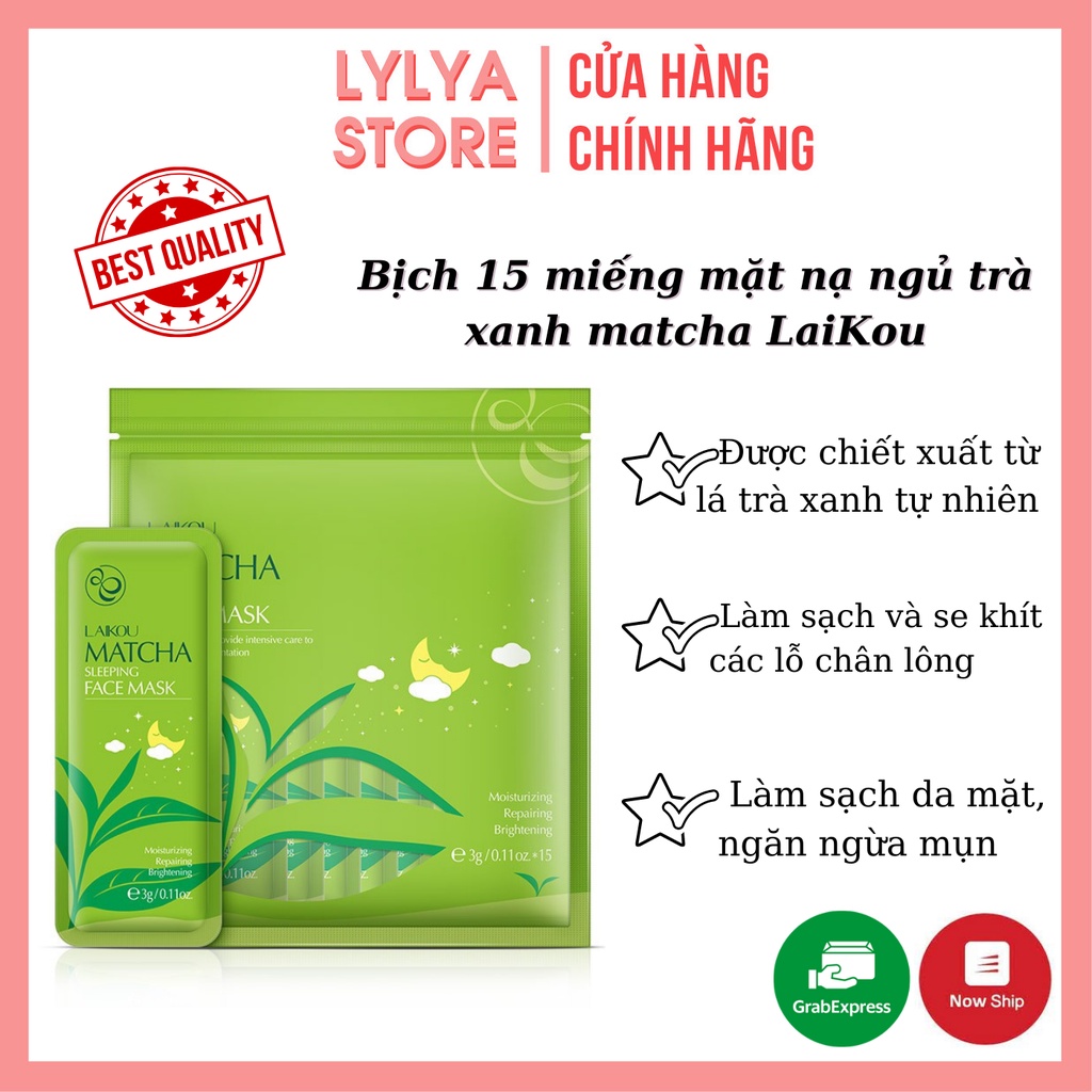 Bịch 15 Miếng Mặt Nạ Ngủ Trà Xanh Matcha Laikou LyLya Store