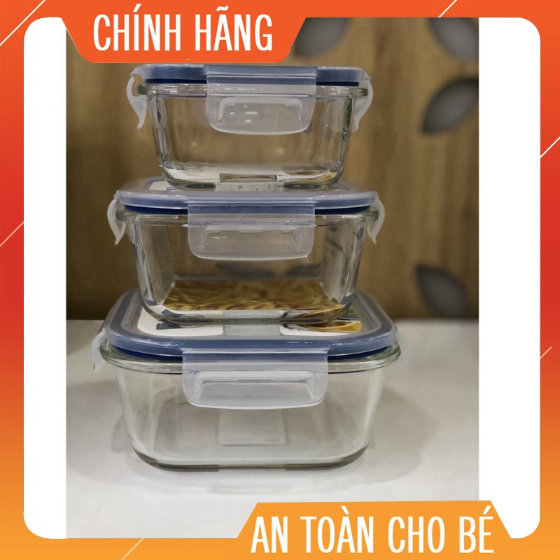 Set 3 hộp thủy tinh vuông inochi (320ml-520ml-800ml) (tiêu chuẩn Nhật Bản) (tiêu chuẩn Nhật Bản)