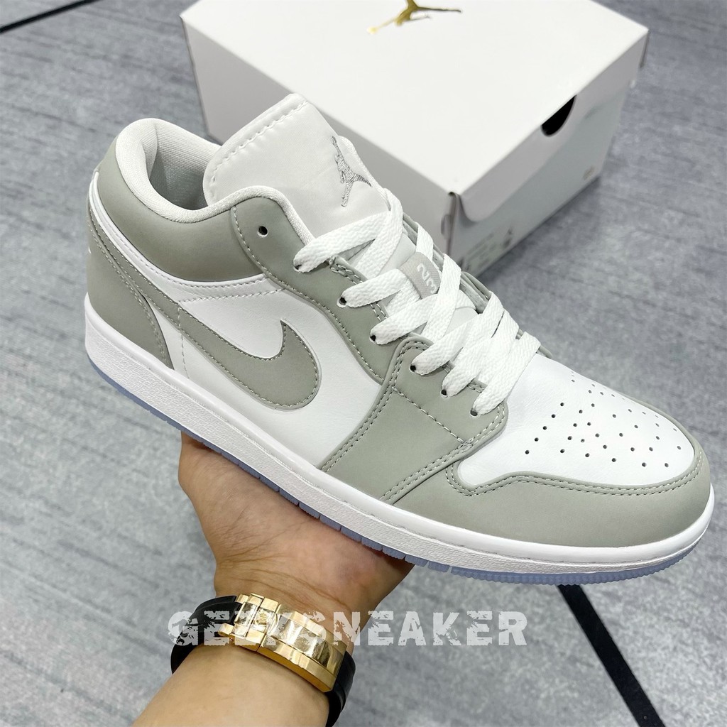 [GeekSneaker] Giày Sneaker Cổ Thấp Jordan 1 Low White Wolf Grey