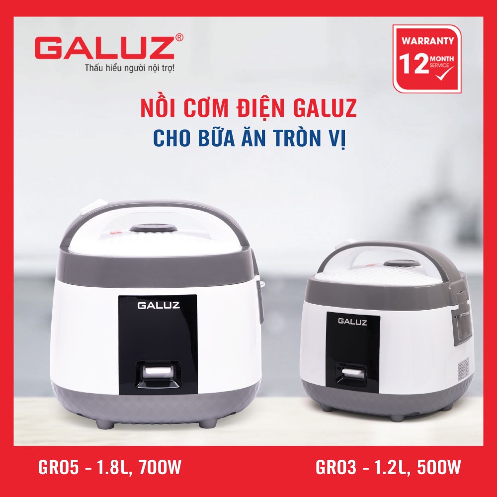 Nồi cơm điện Galuz GR-03 Dung tích 1.2L, Bảo hành 12 tháng, Nồi cơm điện đa năng thông minh