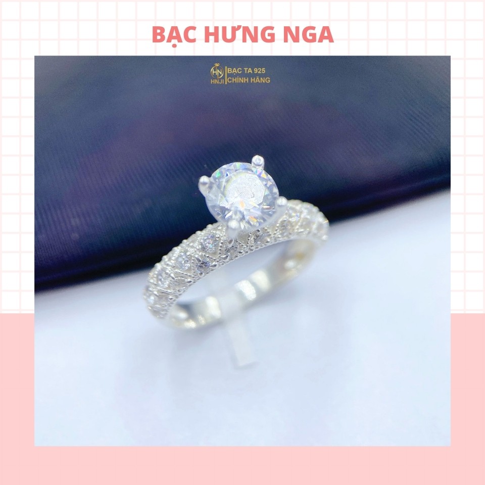 Nhẫn nữ bạc ta 925 HNJI đính đá nhân tạo, thiết kế đính full đá đá chủ 6ly lấp lánh sang trọng - HN 009