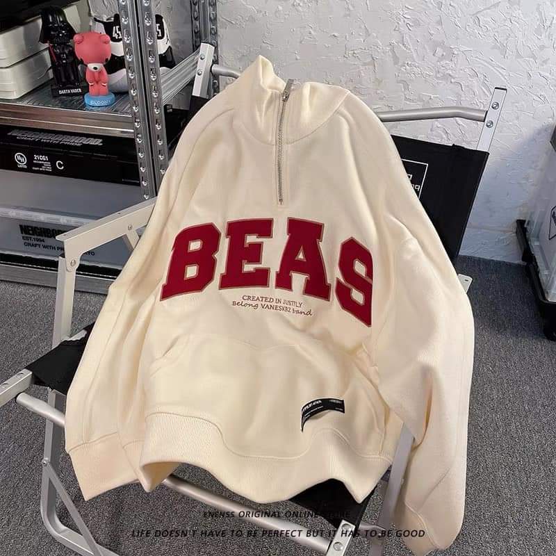 Áo sweater ,Áo nỉ cổ chun phom rộng in chữ BEAS phong cách Hàn Quốc