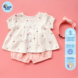 Đồ bộ cho bé gái JADEKIDS | Đồ bộ cho bé gái chất đũi nhật mềm mịn, nhẹ mát họa tiết dâu xinh yêu cho bé từ 5kg tới 17kg