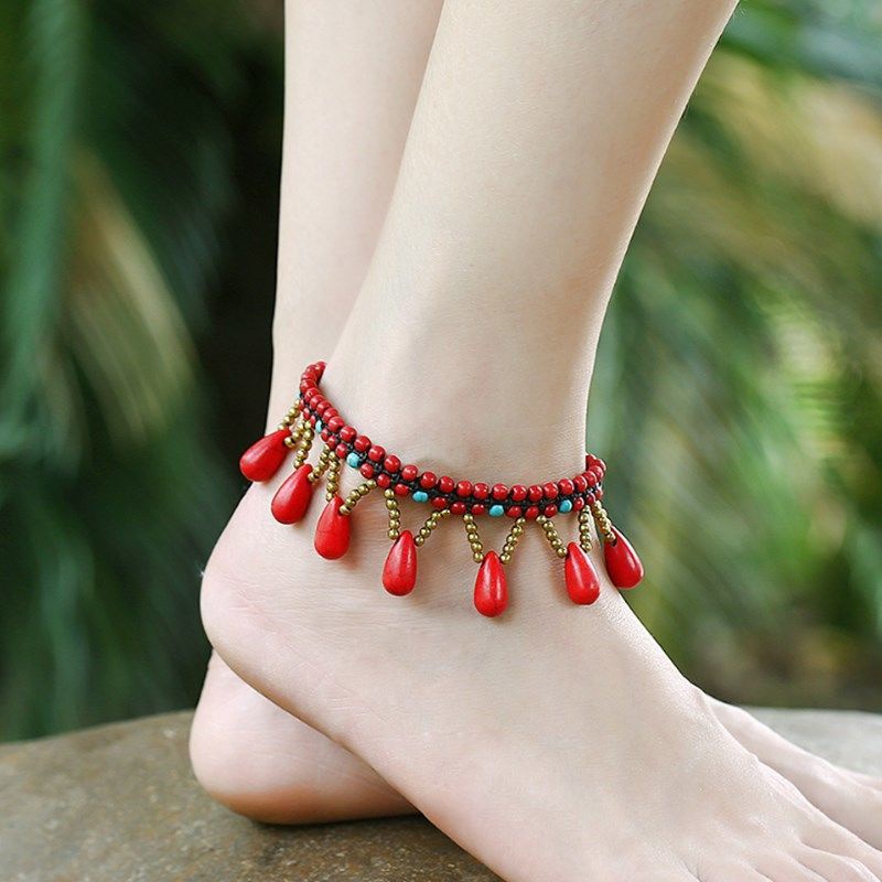 Lắc Chân Đính Hạt Ngọc Lam Phong Cách Bohemian Dành Cho Nữ