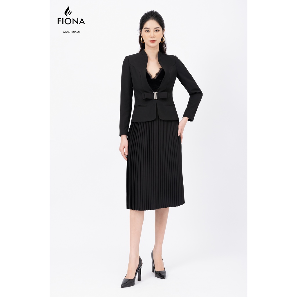 Áo vest cổ leo tay dài mặt đai mở kẹp nơ trang trí thân trước FIONA F651434