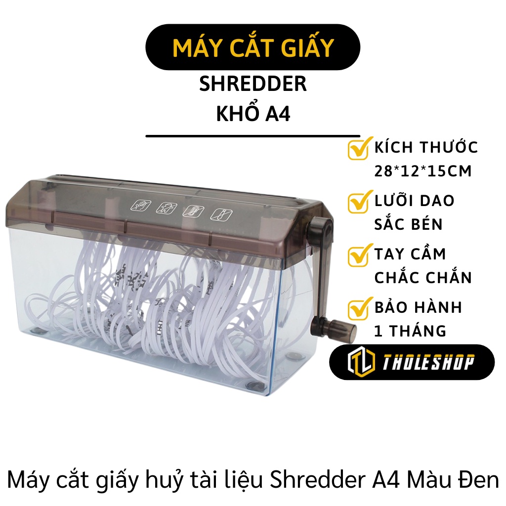 Máy cắt giấy huỷ tài liệu Shredder A4 thủ công cao cấp màu đen - Dụng cụ cắt giấy thành sợi 1007