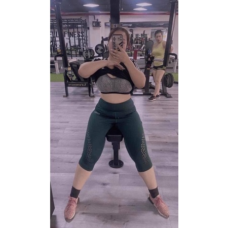 (Có bisgize ) Legging lửng đục lỗ laser 7 màu tập gym yoga có size đến 90kg