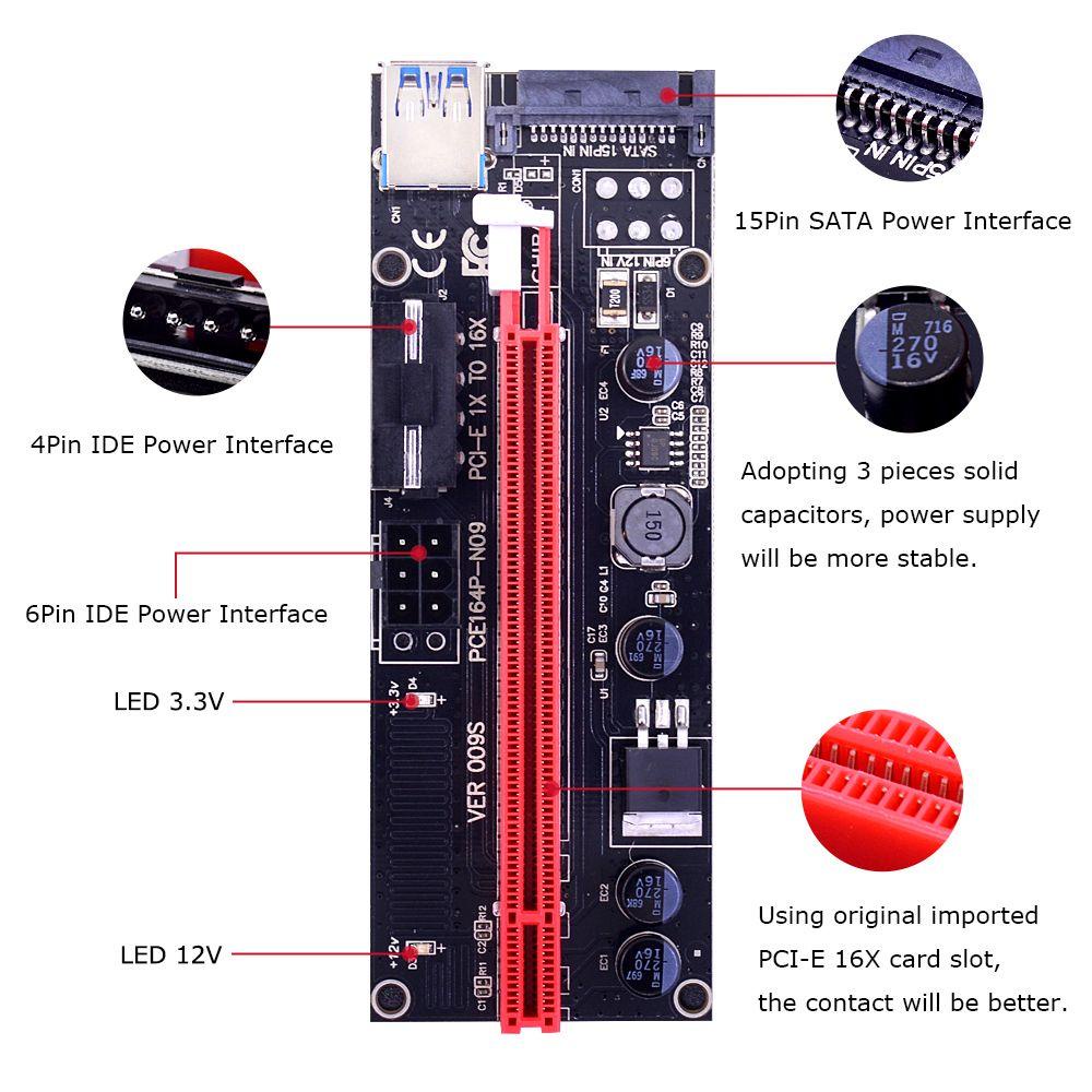 MYRONGVN Card Mở Rộng PCI-E 009S USB 3.0 Cáp PCIE 1X Sang 16X Có Đèn LED Kép