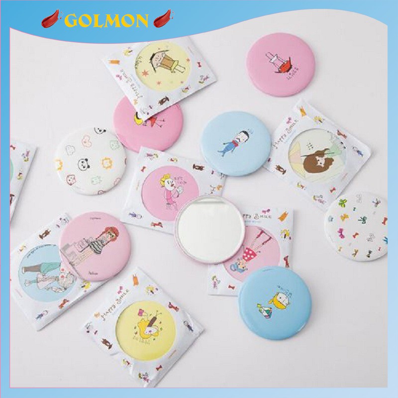 Gương trang điểm mini cầm tay bỏ túi Hàn Quốc mini siêu cute viền kim loại  Golmon