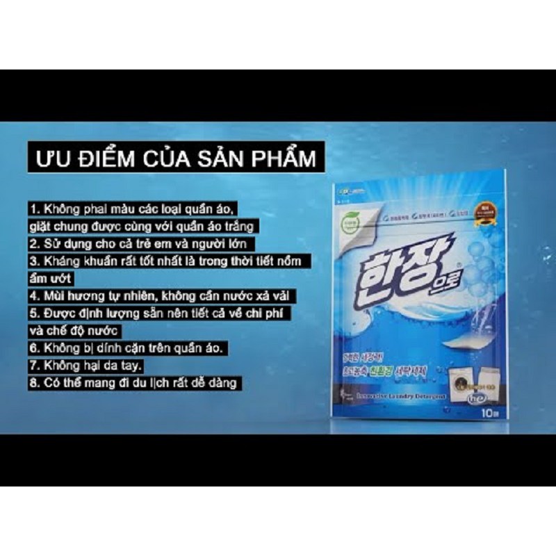 Bộ 5 gói 50 tờ giấy giặt han jang Hàn Quốc Diệt trùng,kháng khuẩn ngăn ngừa nấm mốc