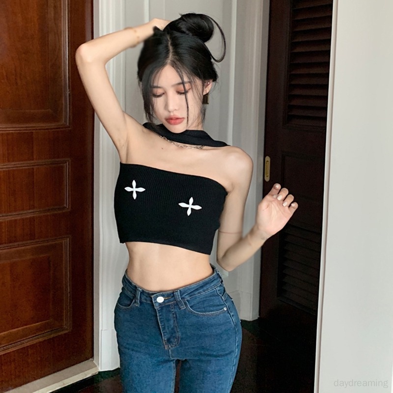 Áo Croptop Dệt Kim Thiết Kế Quyến Rũ Cho Nữ