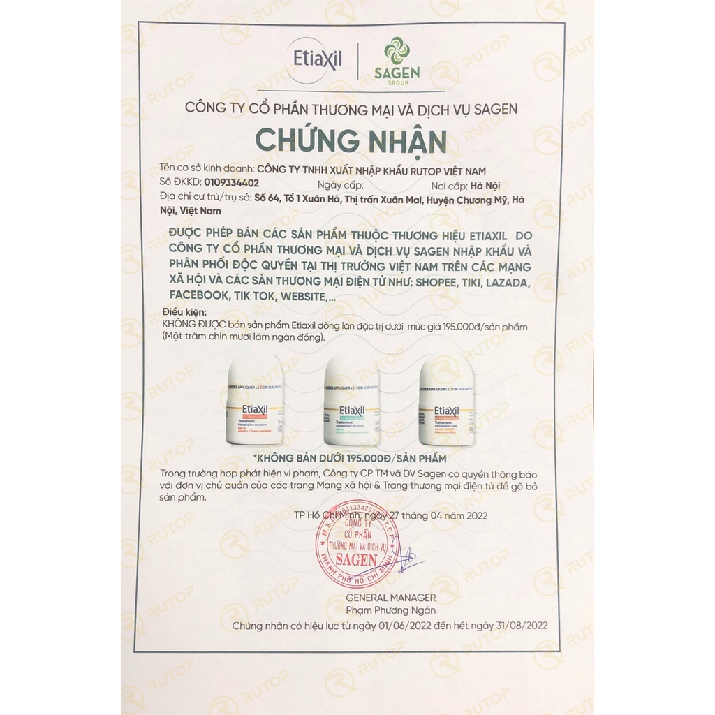 Lăn khử mùi hằng ngày Etiaxil Deodorant Roll-On 50ml
