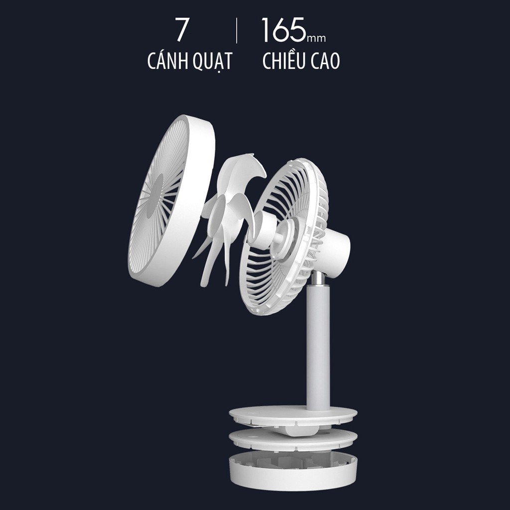 Quạt tích điện để 7 cánh để bàn Xiaomi JIPIN dung lượng 4000 mah thời gian dùng tới 12H | BigBuy360 - bigbuy360.vn