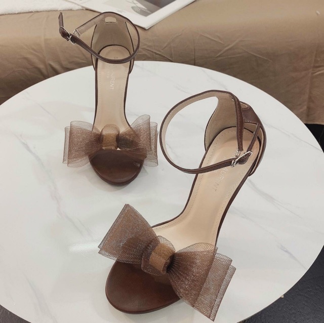 (SẴN) GIÀY SANDAL NƠ LƯỚI GÓT NHỌN 9 PHÂN THA HỒ PHỐI ĐỒ