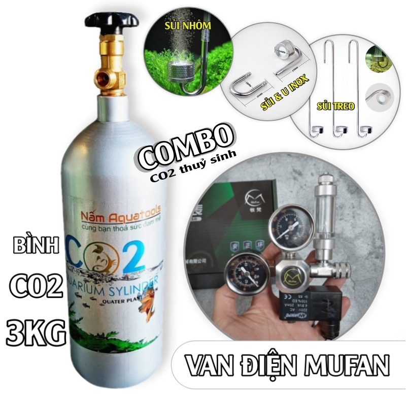 COMBO CO2 3KG VAN ĐIỆN Bình 3kG Full Khí + Van Điện Mufan + Cốc Sủi Tuỳ thumbnail
