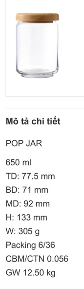 Hũ thuỷ tinh nắp gỗ 650ml