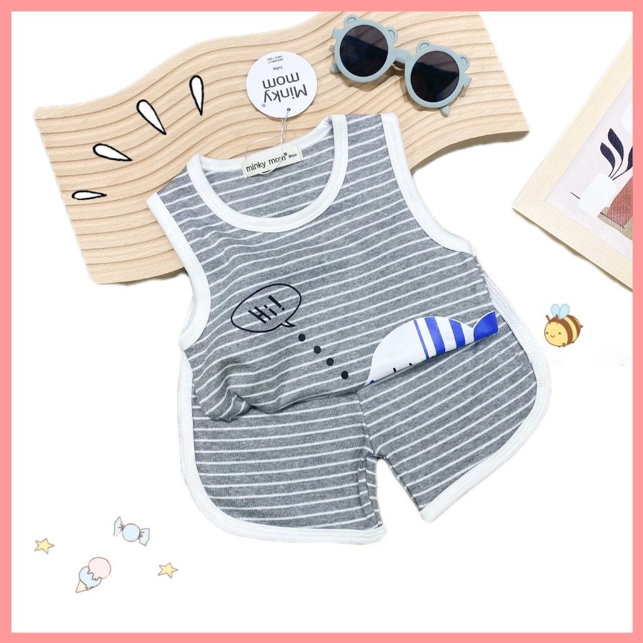 Bộ Cotton Hàn Ba Lỗ Cho Bé Trai Bé Gái 8-19kg -BL-IN27 Hoạ Tiết Kẻ Sọc Chất Vải Thoáng Mát