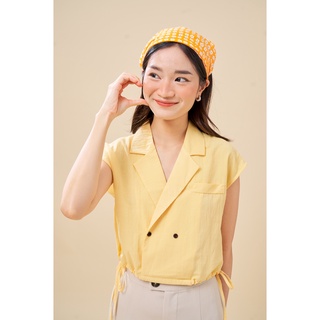 Áo cổ danton crop cột dây eo TK- ATK224