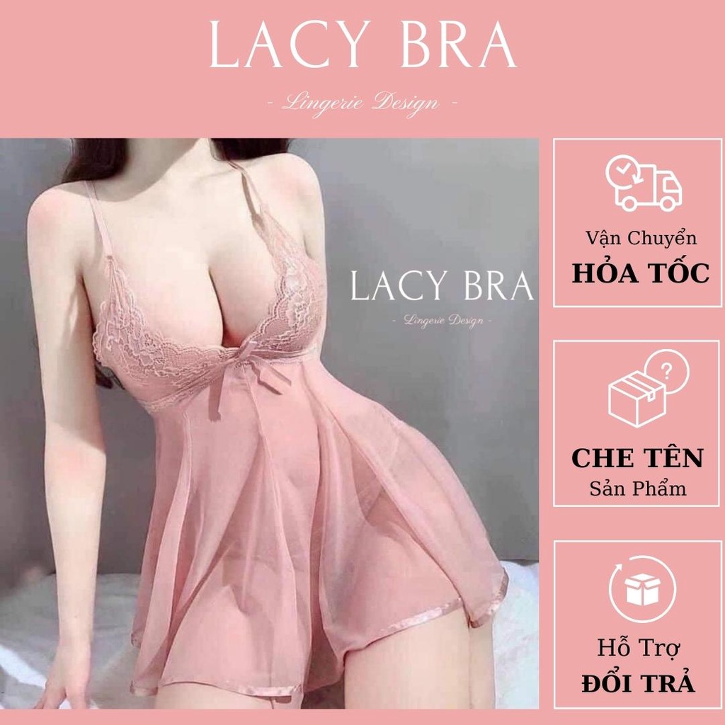 Váy Ngủ Voan Mỏng Xuyên Thấu Phối Ren Ngực Siêu Sexy Lacy Bra - V20