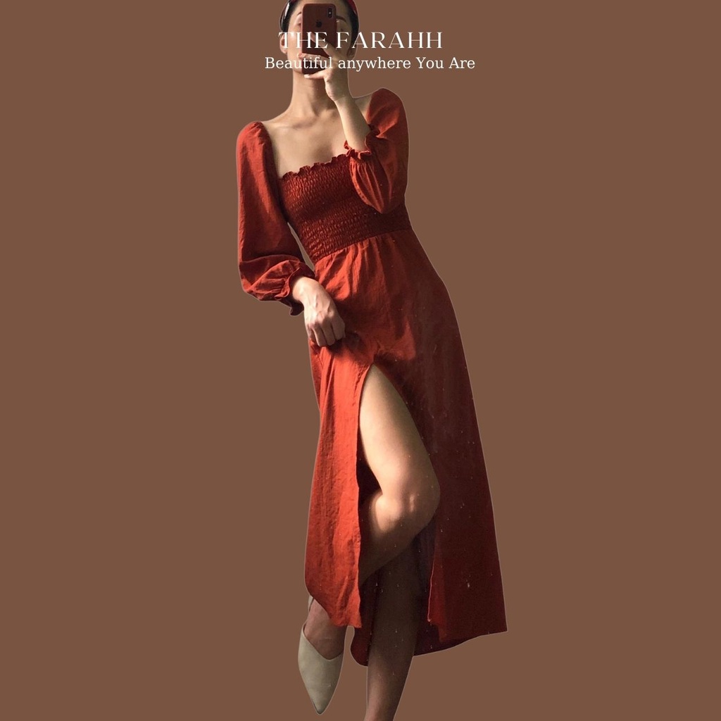 Đầm maxi linen tay phồng phong cách boho, vintage đủ màu đủ size