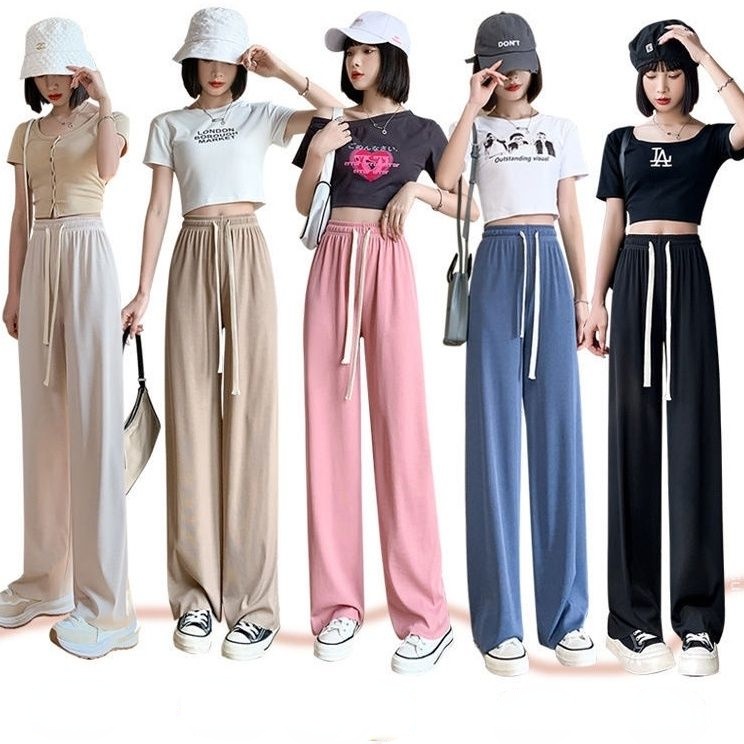 Quần Dài Lưng Cao Dáng Rộng Vải Lụa Lạnh Mỏng Thời Trang Mùa Hè Mới 2022 Cho Nữ