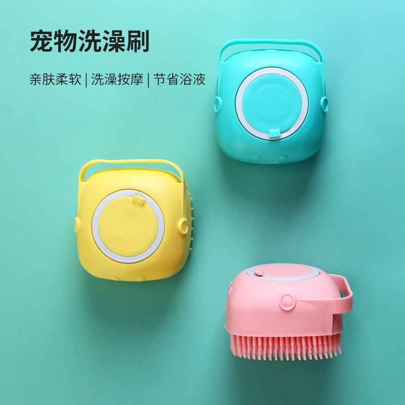 Bàn chải tắm chó đầu silicon massage tạo bọt nhanh tiết kiệm nước có khay đựng sữa tắm - Laila Petshop