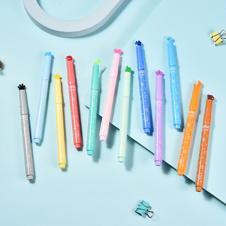 Set bút highlight pastel sắc màu với nhiều hình cute dễ thương