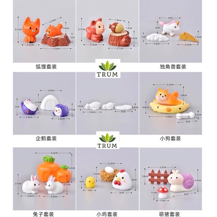 Bộ 3 Ốc Sên + Nấm Và Hàng Rào phụ kiện tranh trí tiểu cảnh sen đá