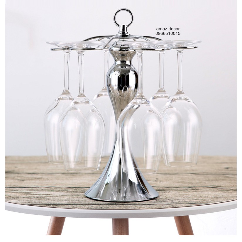 Decor xuất dư Giá treo bộ ly uống rượu vang để bàn Thân bầu inox xịn sang trọng tinh tế cao cấp