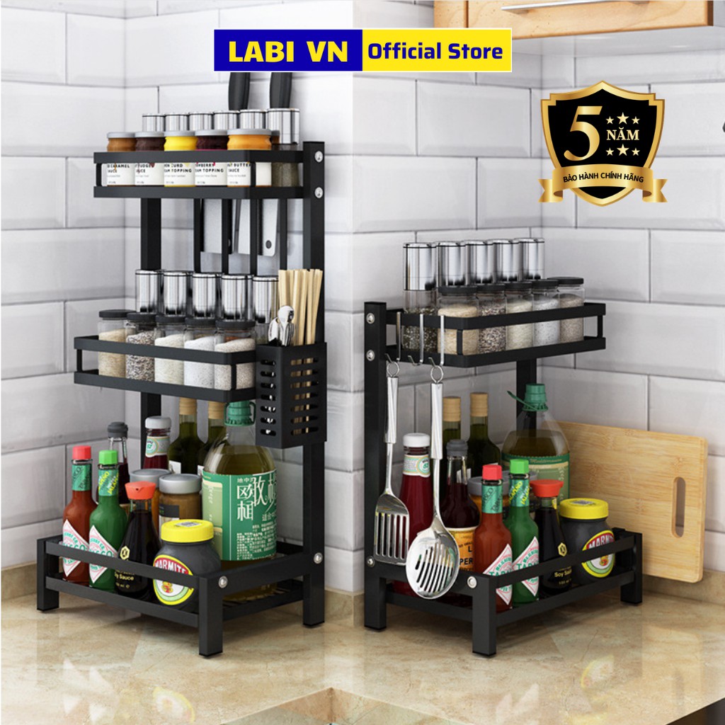 Kệ gia vị nhà bếp 2 tầng 3 tầng, kệ đựng đồ đa năng chất liệu thép cao cấp sơn tĩnh điện chống han gỉ LABI VN LB069