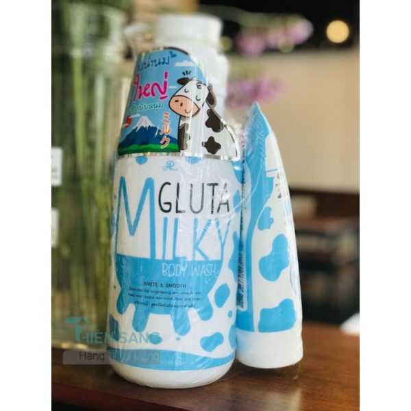 Sữa tắm bò Gluta milky Aron 800ml tặng kèm sữa rửa mặt 200ml
