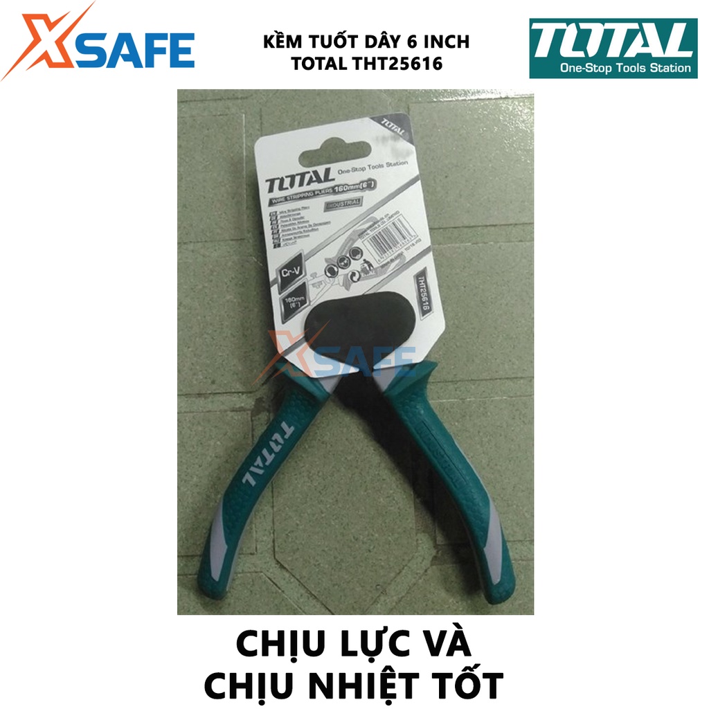 Kềm tuốt dây điện TOTAL THT25616 kích thước 6 inch(160mm), chất liệu thép CR-V bền bỉ không gỉ, đen bóng - [XSAFE]