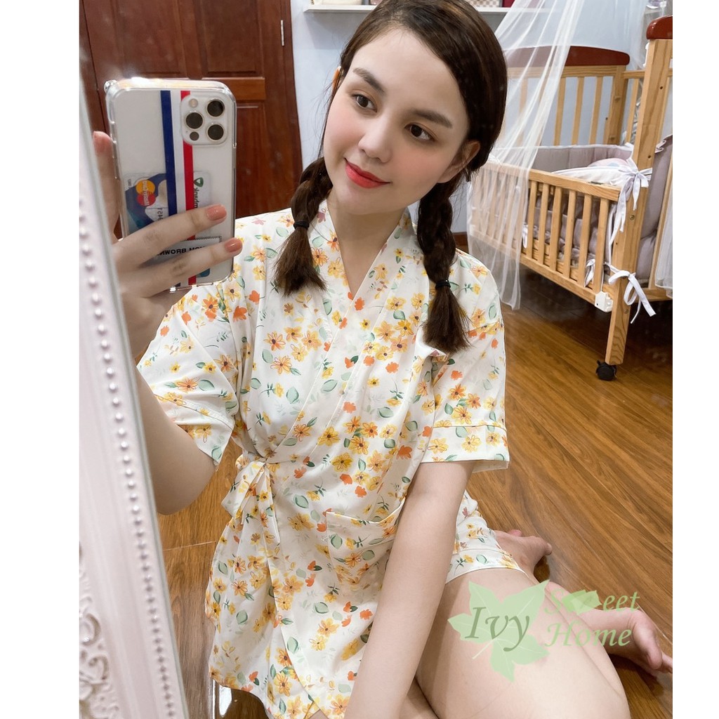 Bộ Mặc Nhà Nữ Ngắn ♥️ Kimono Lụa Mát Thiết Kế ♥️Ivy Sweet Home 45-80kg