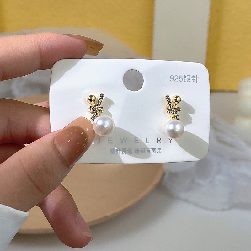 Khuyên tai hạt trai bạc 925 mạ vàng độc đáo lạ mắt trẻ trung sang trọng