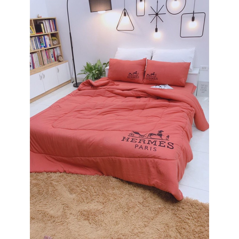 Bộ Chăn Ga Gối Chất Đũi Thương Hiệu Chăn Trần Sẵn XANH SET 4 MÓN