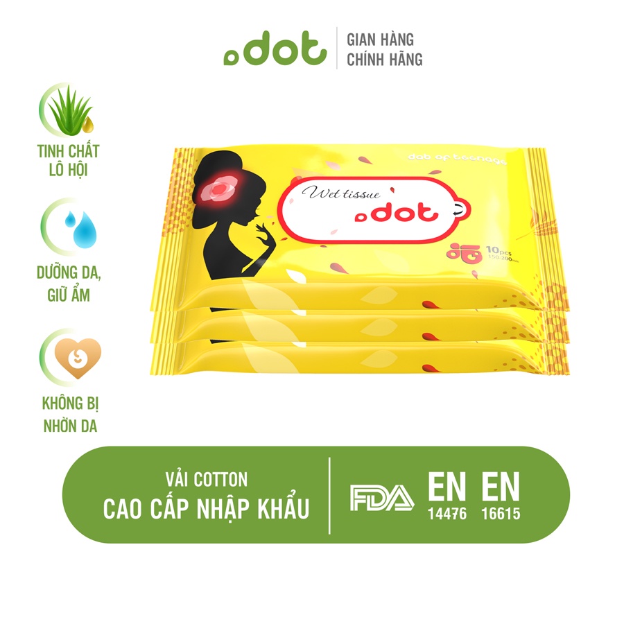 Khăn ướt vệ sinh chăm sóc da DOT không nắp 10 tờ/gói - Combo 3 gói