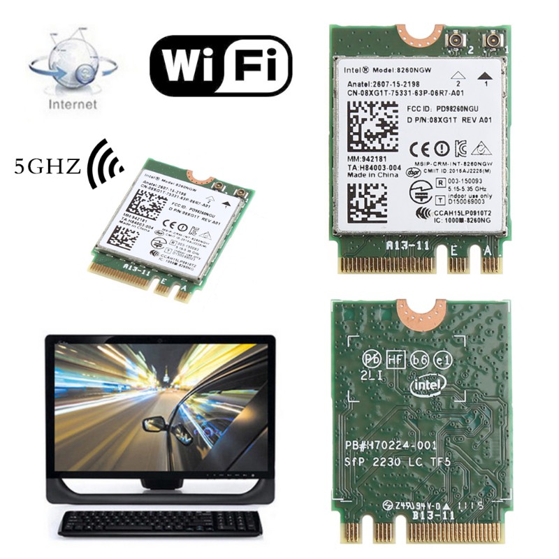 Thẻ Wifi 2 râu 867M V4.2 M.2 cho Intel 8260 AC Dell 8260