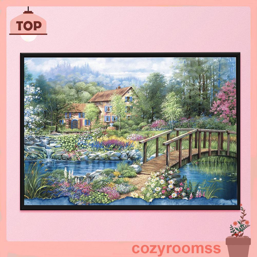 (canvas no printing)  Bộ Tranh Thêu Chữ Thập 14ct Diy Hình Biệt Thự Trong Rừng