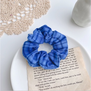 Dây buộc tóc, cột tóc scrunchies caro xanh đậm
