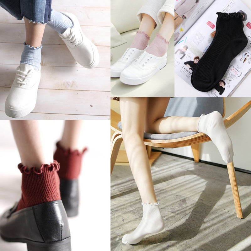 Xiangbao Vớ Cotton Dệt Kim Cổ Thấp Tới Mắt Cá Chân Giữ Ấm Đơn Giản Dễ Thương Cho Nữ