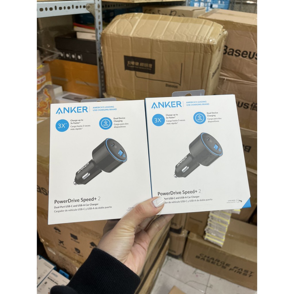 Tẩu Sạc Xe Hơi 2 Cổng Anker PowerDrive+ Speed 49.5W Tích Hợp Cổng USB Type-C / Power IQ 2.0 Power Delivery PD - A2229 .