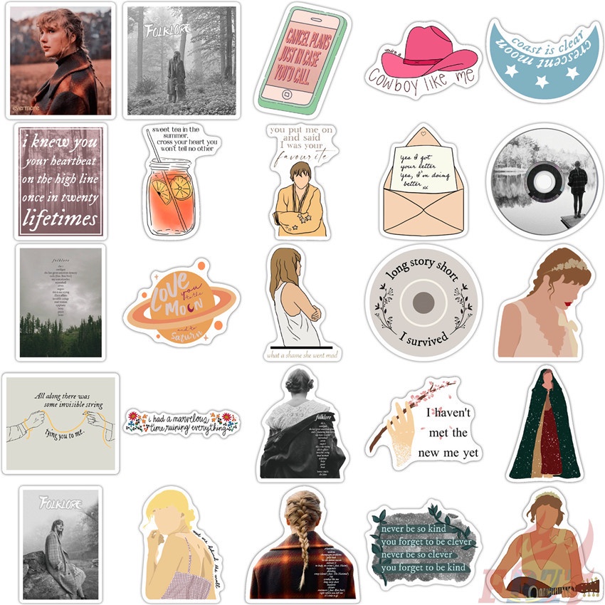 Bộ 100 cái decal dán trang trí hành lý laptop ván trượt hình Album thịnh hành của ca sĩ POP - Taylor Swift và dân gian
