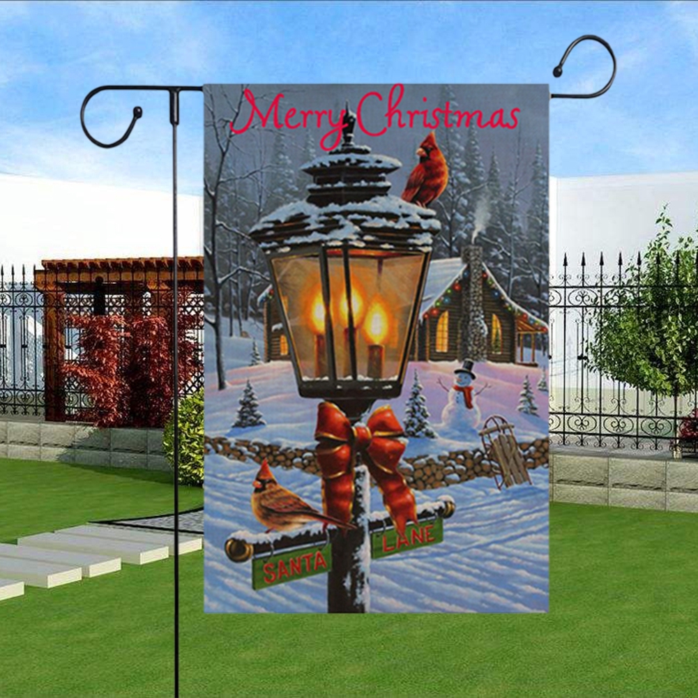 Christmas Lamp House Garden Flags Rustic Burlap Double Side Flags Outdoor Winter Signs Decor