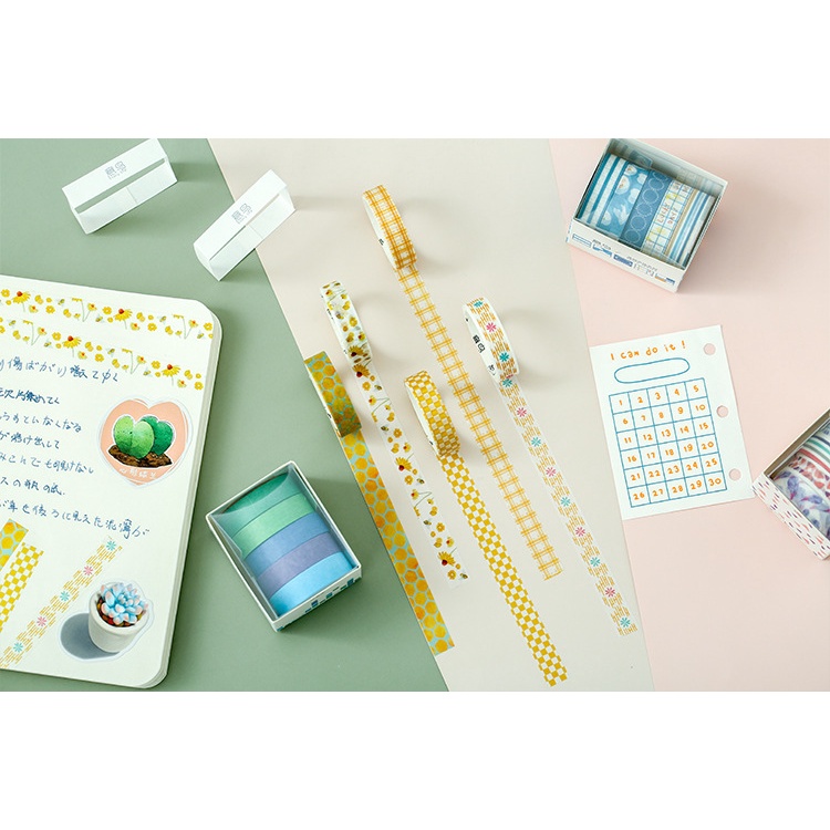 Bộ 5 cuộn băng keo giấy washi tape sáng tạo trang trí nhật ký/album M251